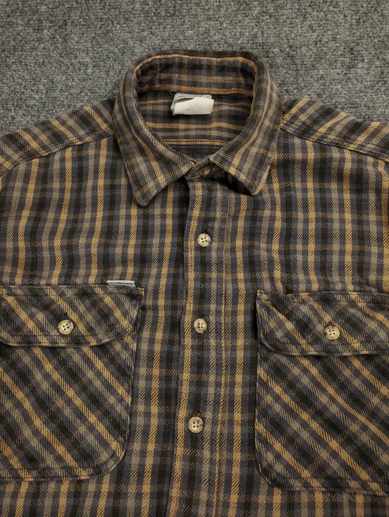 Cadhartt Flannel Shirt Mens Large Plaid Button Up Brown Gray Vintage Distressed - Picture 5 of 10
